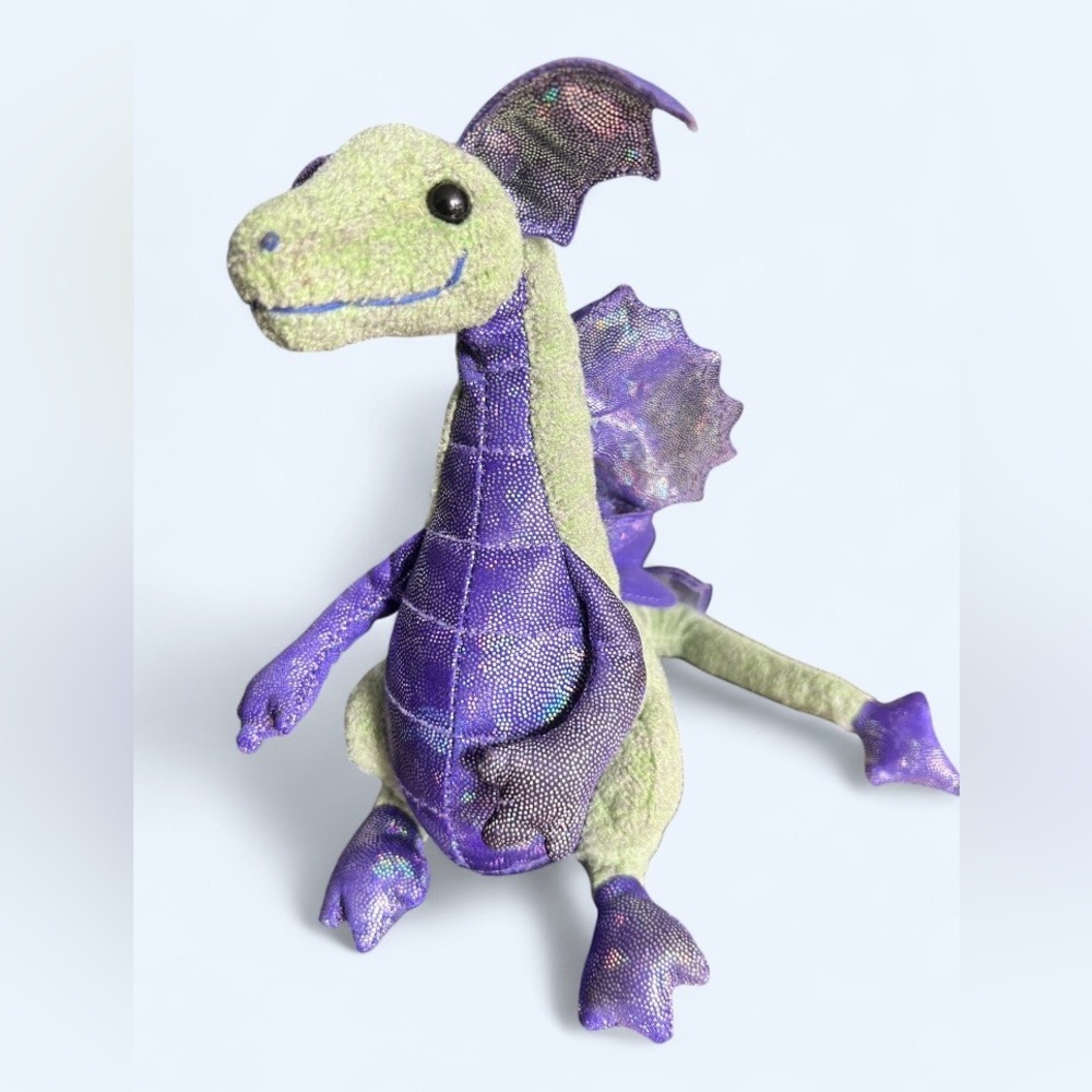 Douglas Dragon Plush Green 8" Purple Sparkle Glitter Wings